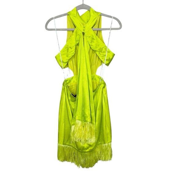NEW Elliatt Leoni Halter Fringe Mini Dress Citrus Lime Green Size XS - Picture 5 of 9